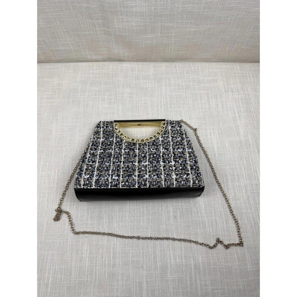 Women's Tweed Handbag with Chain Strap‎ and Gold Accents